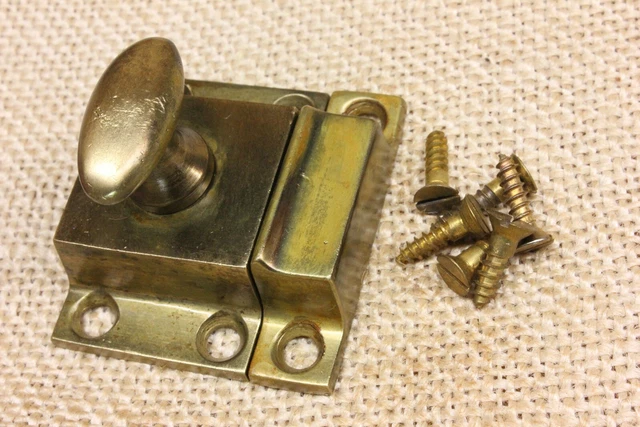 Old Cabinet Latch Cupboard Catch Smooth Solid Brass Oval Knob Vintage Patina
