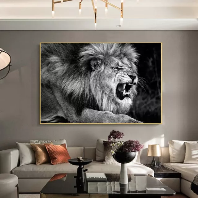 Black White Wild Lion Animal Canvas Painting Posters and Prints Art Canvas Mural