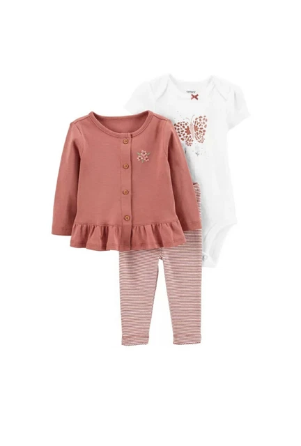 Carters Baby Girl 5 Piece Set With Pants, Bodysuit, Blouse And Headbands
