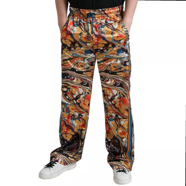 DOLCE & GABBANA Pants Multicolor Marble Print Satin Trouser IT54/ W38/XL 1500usd 3