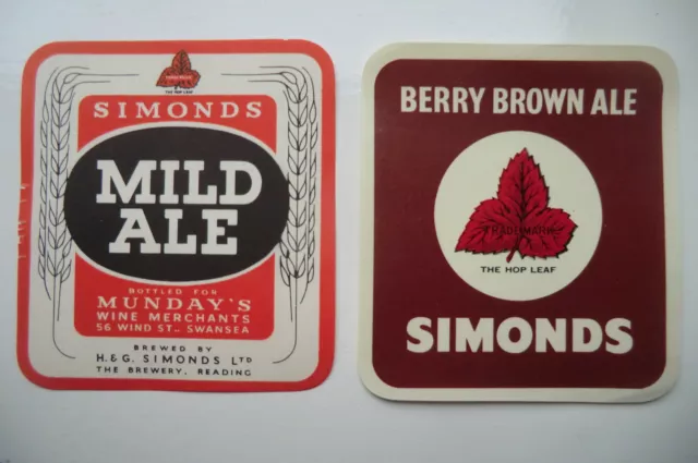 Mint Pair Of Simonds  Labels Berry Brown Ale & Mild Ale Mundays Swansea Brewery