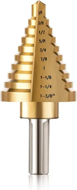 ZELCAN 10 Sizes Titanium Step Drill Bit, 1/4 to 1-3/8 Inches High Speed Steel Dr
