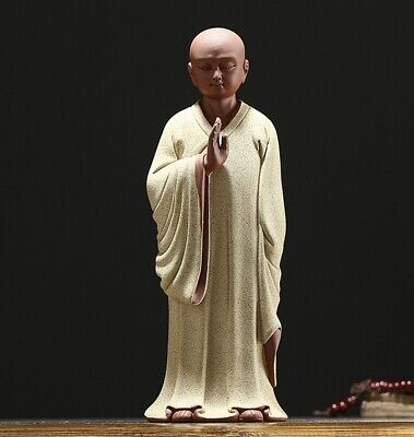 Chinese Zi Sha Clay Monk Statue Buddha Buddhism Zen Standing Figure Decor