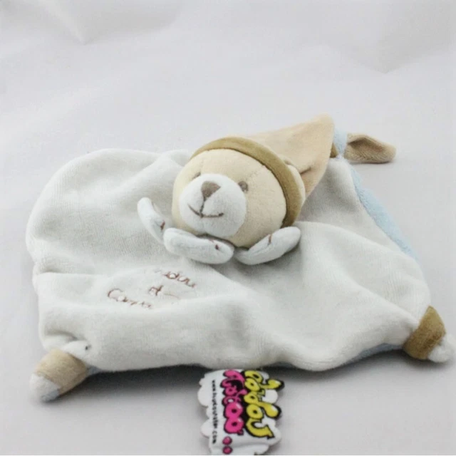 Doudou et compagnie plat ours blanc bleu marron Tatoo - 21073