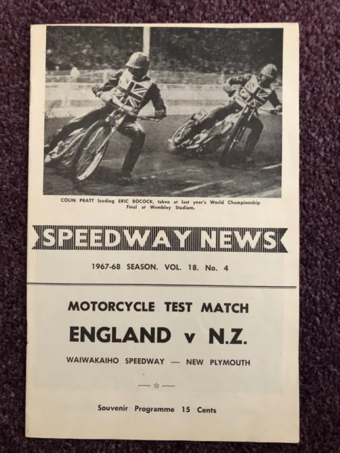 Speedway programme Test Match New Zealand v England 1967-68