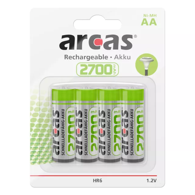 4x AA Akku Wiederaufladbar Rechargeable Arcas Wiederaufladbare Batterie 2700 mAh