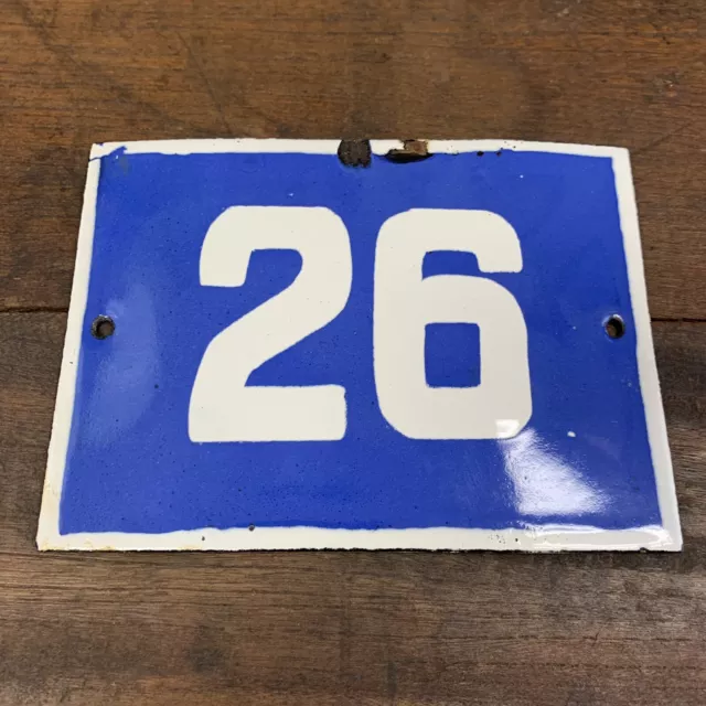 Vintage Road Door House Blue Porcelain Enamel Number Metal Sign Plate #26