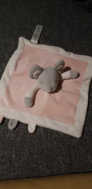 Peluche doudou souris plat rose OBAIBI OKAIDI blanc pois yeux fermés TBE