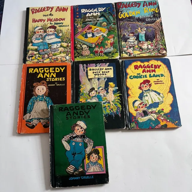 Lot 7 VTG Raggedy Ann Andy Stories 1960s Books Johnny Gruelle Hardcover GUC