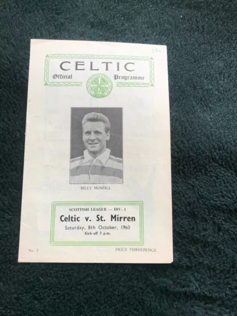 Celtic v St Mirren 8th Oct 1960 Scottish League Div 1