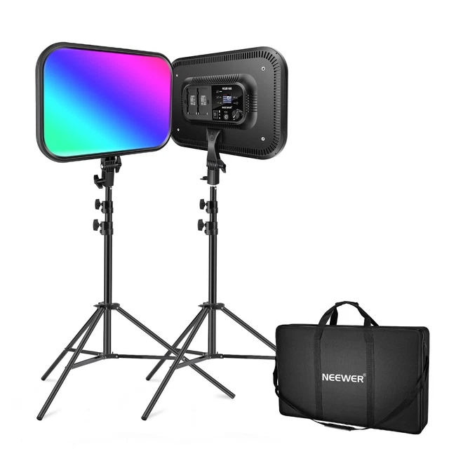 Neewer  2 Packs 18.3'' RGB LED Video Light Panel with App Control Stand Kit