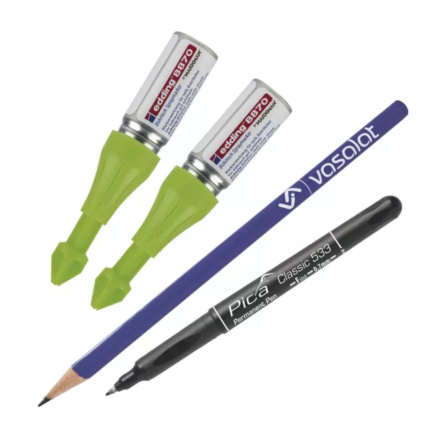 Tieflochmarker Spray - 2x Bohrlochmarker grün + Permanent Pen Fine schwarz