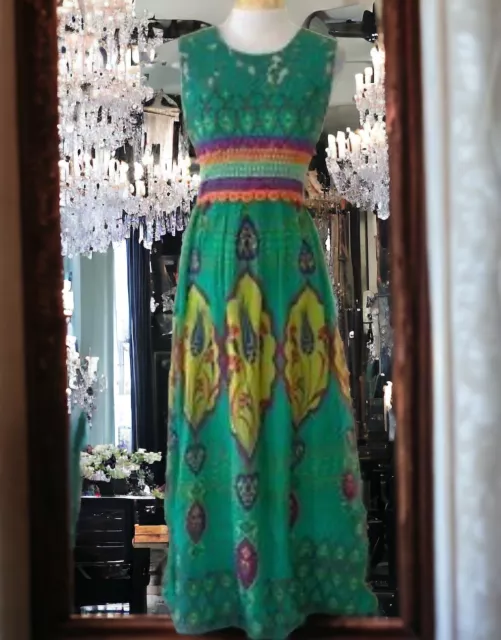 Hemant & Nandita Mintzita Green Silk Maxi Dress Anthropologie Boho Embroidered 6