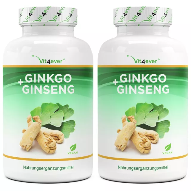 2x Ginkgo Biloba Ginseng Mix = 730 Tabletten - Vegan und Hochdosiert