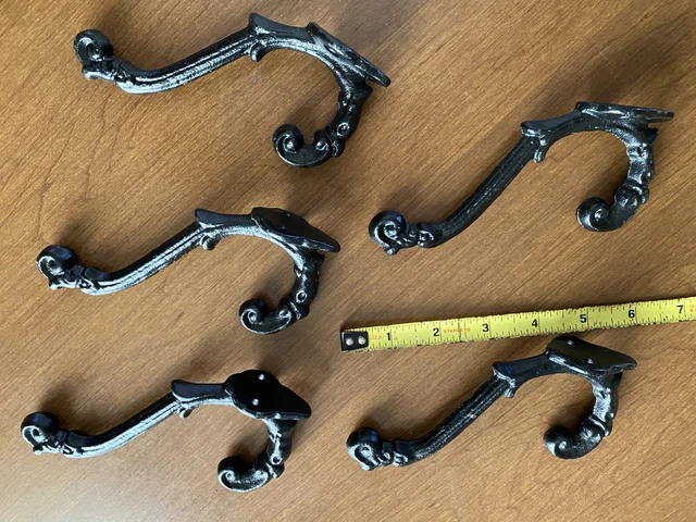 5 Cast Iron Wall Coat Hooks Hat Hook Hall Tree 5” Black Towel Vintage Style