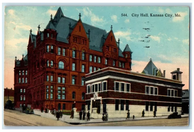 1914 Old City Hall Building Classic Cars People Kansas City Missouri MO Postcard