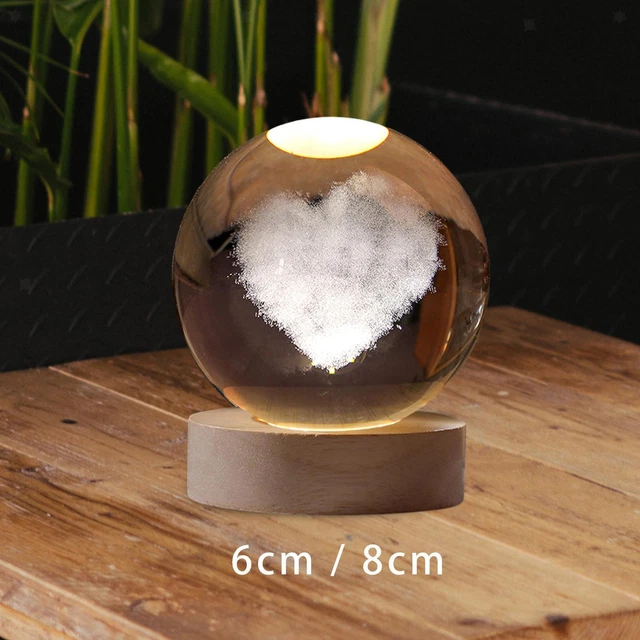 GeluEla Lampada a sfera in vetro 3d, sistema solare con sfera di vetro, sfera di cristallo divinazione,luce cambiante 6 colori base LED, 8 cm lampada a sfera di cristallo pianeta,Personalizzato