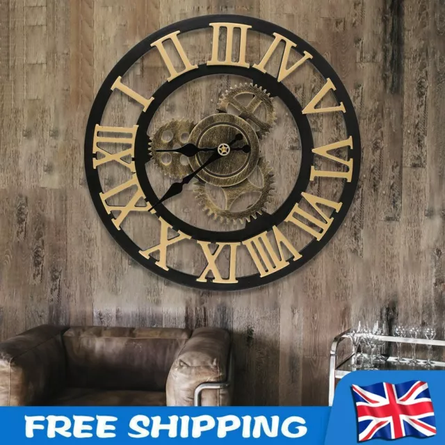 Large Roman Skeleton Numerals Wall Clock Big Giant Open Face Round Home uk