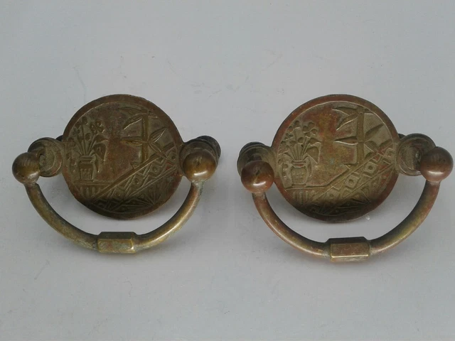 Antique Drop Bail Pull Drawer Dresser Hardware Ornate Backplate Hardware Lot 2