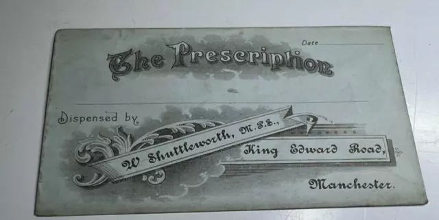 Antique Prescription Envelope Shuttleworth Chemist King Edward Road Manchester