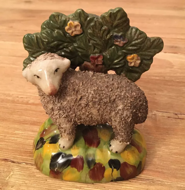 Vintage Majolica Ceramic Sheep Lamb Figure 5”