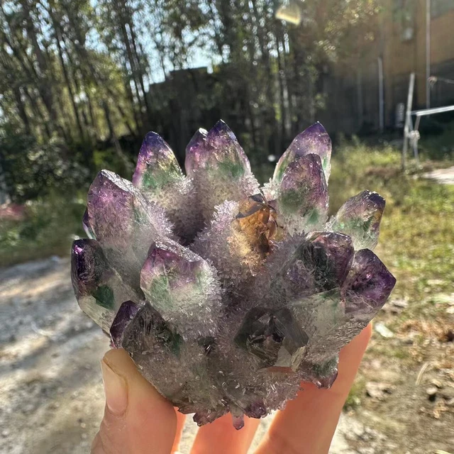 270g New Find Amethyst Phantom Quartz Crystal Cluster Mineral Specimen Healing