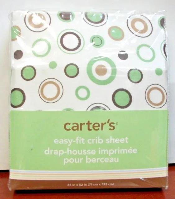 Carter's Easy Fit Crib Sheet 100% Cotton Ecru Brown Green Circles 200TC NIP