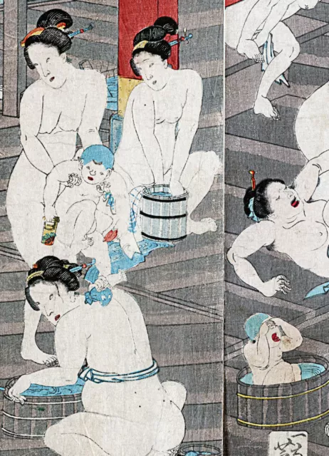 Bathroom Wall Art Decor - Women Bathing - LARGE Japanese Print  Bathhouse Bath 3