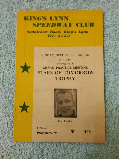KINGS LYNN SPEEDWAY 1965 CLUB STARS OF TOMORROW TROPHY 19th SEPTEMBER. 15th MEET
