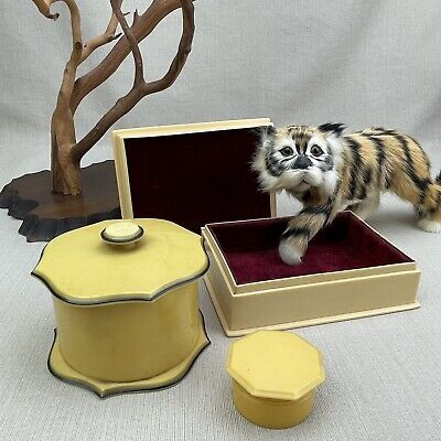 Lot of French Ivory Trinket Boxes Vintage 1930s Art Deco Celluloid Tusculor