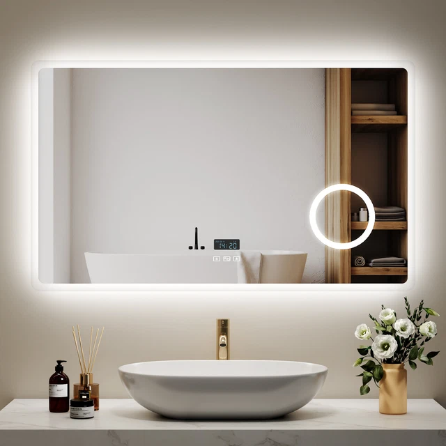 LED Badezimmerspiegel 4 Touch Beschlagfrei Bluetooth Uhr Wandspiegel Badspiegel