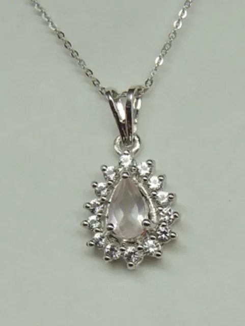 Noble 1,3 Carat Quartz Rose Topaze Blanche Pendentif 925 Argent Collier Haut