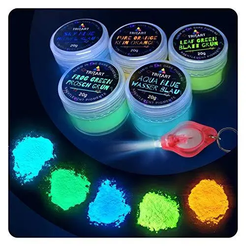Tritart Poudre fluorescente auto-lumineuse | 5 x 20 g pigments phosphorescent...