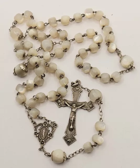 Chapelet Religieux Argent Religious Silver Rosary Croix Jesus Perles Nacre 22g