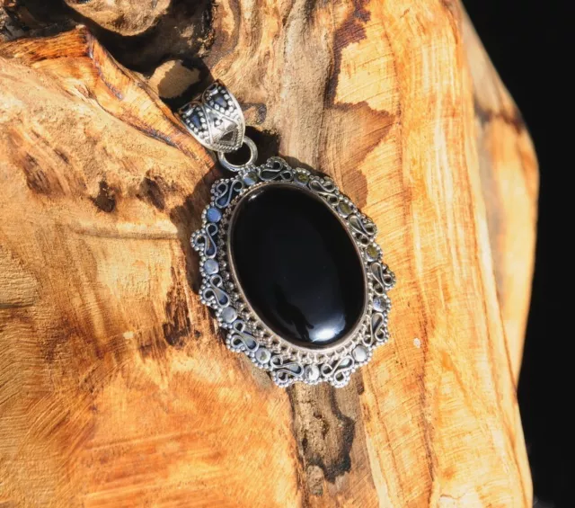 Anhänger mit schwarzem Onyx  Collier silber 925 Schmuck Unikat