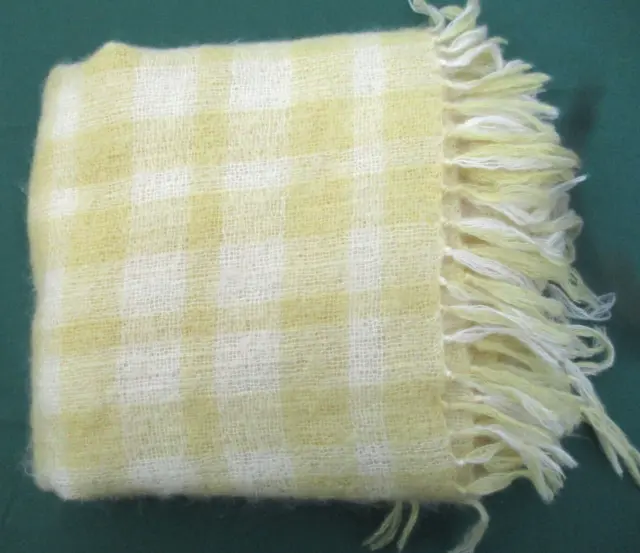South Africa Luxury Mohair Wool Throw Blanket Appears Unused Yellow Plaid 55x70