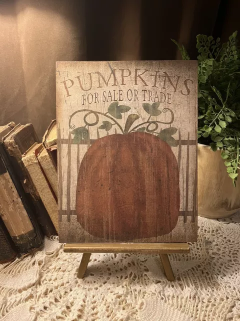 PUMPKINS For Sale Or Trade, Primitive Folk Art Handcrafted Plaque / Sign