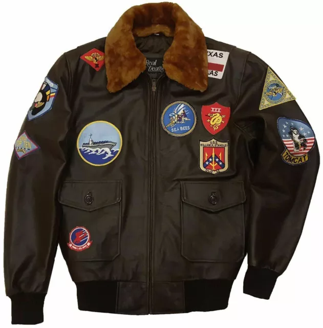 Men's TOP GUN Jet Fighter Bomber Navy Air Force Pilot Leather Jacket