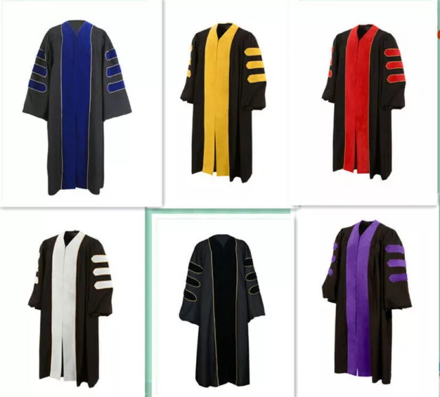 Deluxe Doctoral Graduation Gown Only PHD Velvet Gown with Gold Piping