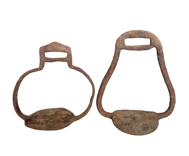 19th Century  Middle Eastern Ottoman Antique:  2 Iron Horse Saddle Stirrups