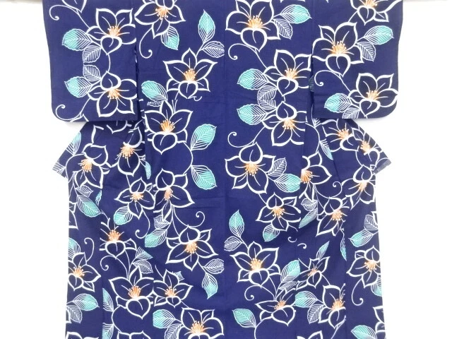 43678# Japanese Kimono / Antique Yukata / Floral Arabesque