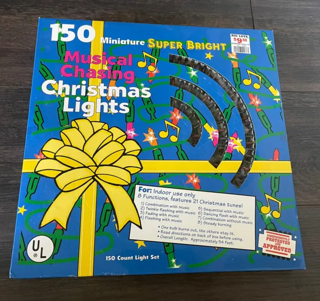 Vtg. Christmas Lights 150 Miniature Super Bright Chasing 8 Electronic Function