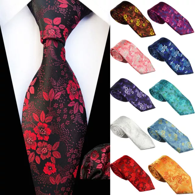 Mens 8cm Paisley Floral Jacquard Silk Tie Necktie Formal Wedding Hanky Cufflinks 2