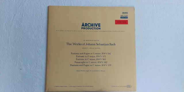 Organ Works of Bach, Helmut Walcha, organ, Archiv 73205 Stereo Vinyl LP NM