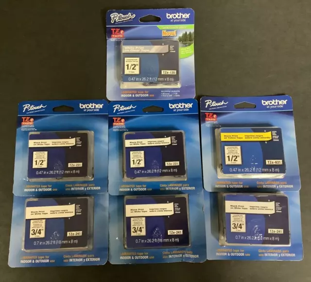 7 packs brother TZe Assortment Tape Refills TZe-241, TZe-231, TZe-631, TZe-135