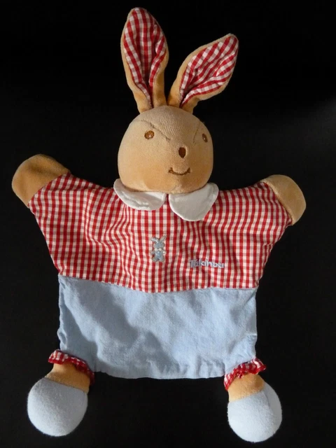 *. Doudou Plat Marionnette Takinou Lapin Bleu Vichy Carreaux Rouge Exc. Etat