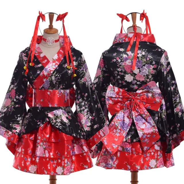 Japanese Women Kimono Lolita Maid Uniform Outfit Anime Cosplay Costume Dress 8