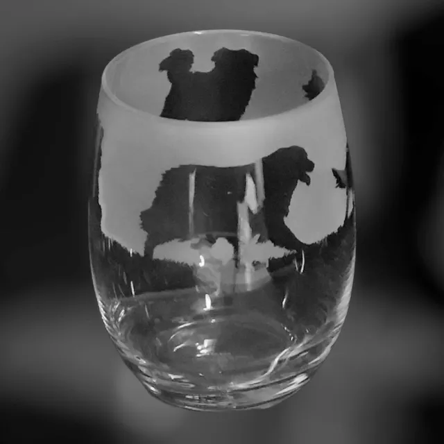 AUSTRALIAN SHEPHERD DOG Boxed 36cl Clear Crystal Stemless Wine / Water Glass