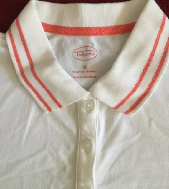 NWT  Talbots Women Size Medium Golf Polo shirt, White with orange stripes  NEW