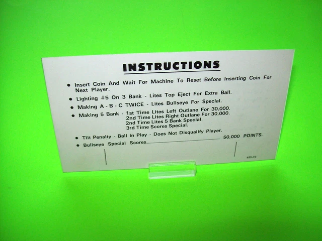 TIME WARP 1979 Original Pinball Machine Instruction Card 2-Sided